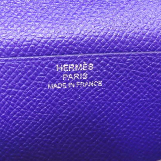 HERMES Long Wallet Purse Epsom purple Bearn Soufflet Blue Electric Silver Metal Women Used Authentic