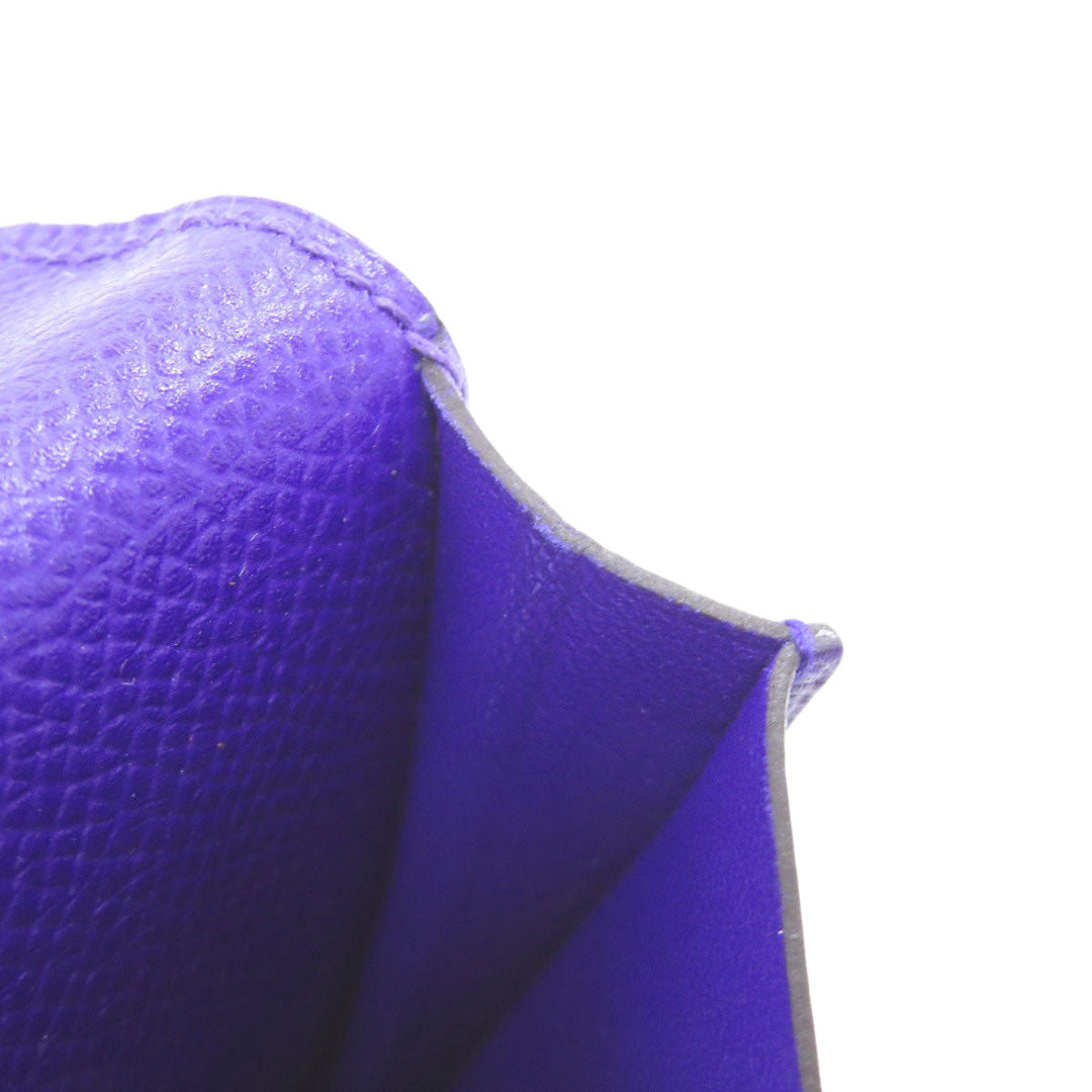 HERMES Long Wallet Purse Epsom purple Bearn Soufflet Blue Electric Silver Metal Women Used Authentic