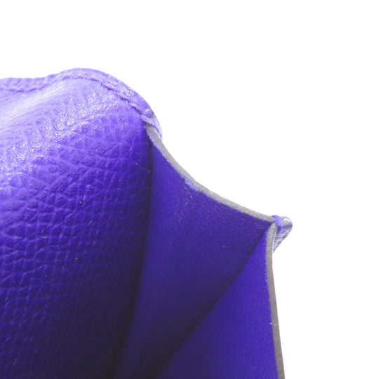 HERMES Long Wallet Purse Epsom purple Bearn Soufflet Blue Electric Silver Metal Women Used Authentic