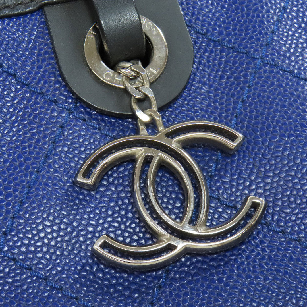 CHANEL Tote Bag Grained Calfskin Skin blue Wild stitch Silver Metal