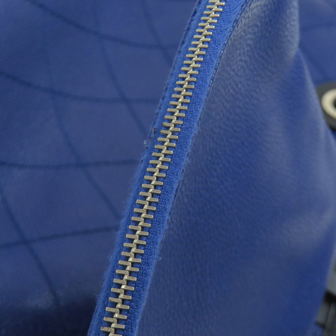 CHANEL Tote Bag Grained Calfskin Skin blue Wild stitch Silver Metal
