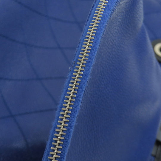 CHANEL Tote Bag Grained Calfskin Skin blue Wild stitch Silver Metal