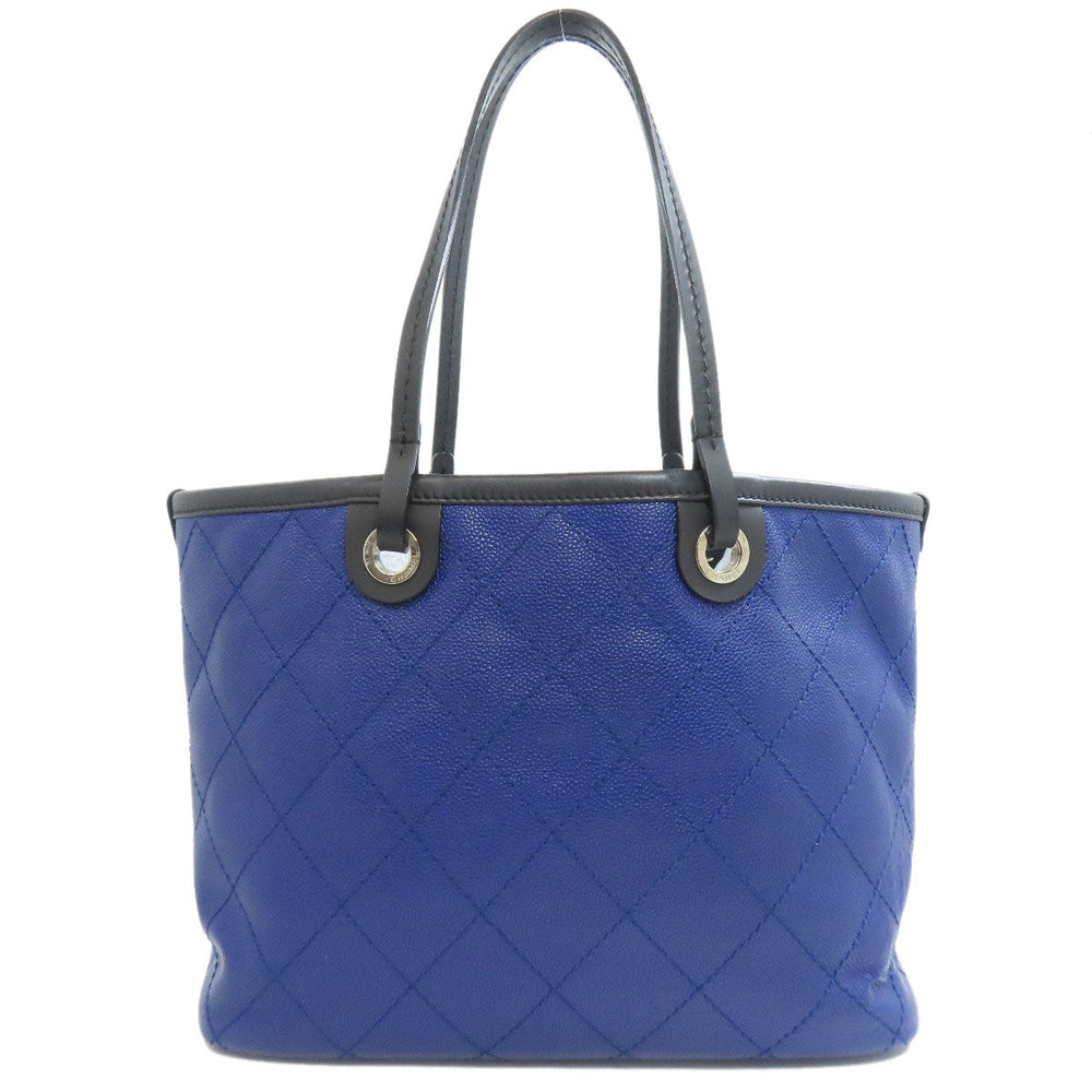 CHANEL Tote Bag Grained Calfskin Skin blue Wild stitch Silver Metal