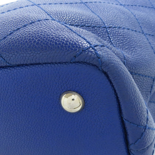 CHANEL Tote Bag Grained Calfskin Skin blue Wild stitch Silver Metal