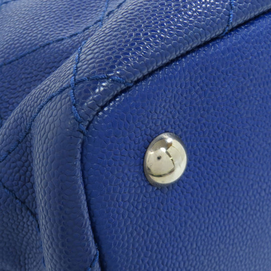 CHANEL Tote Bag Grained Calfskin Skin blue Wild stitch Silver Metal
