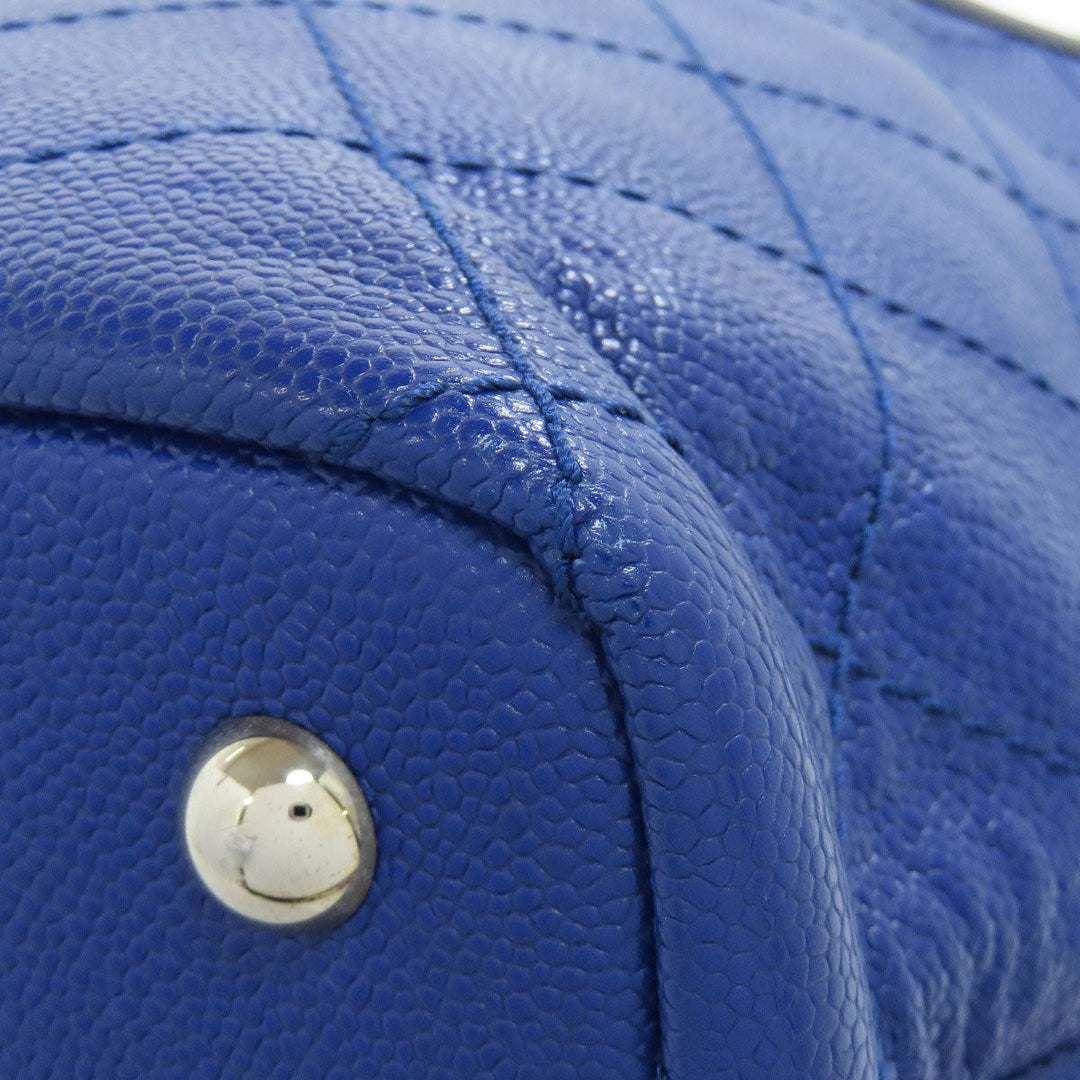 CHANEL Tote Bag Grained Calfskin Skin blue Wild stitch Silver Metal