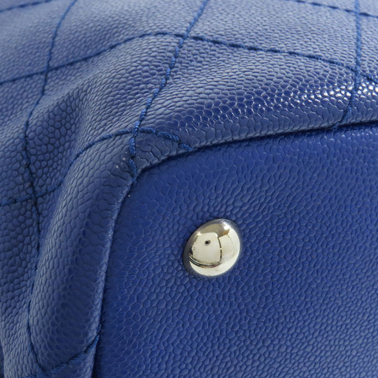 CHANEL Tote Bag Grained Calfskin Skin blue Wild stitch Silver Metal