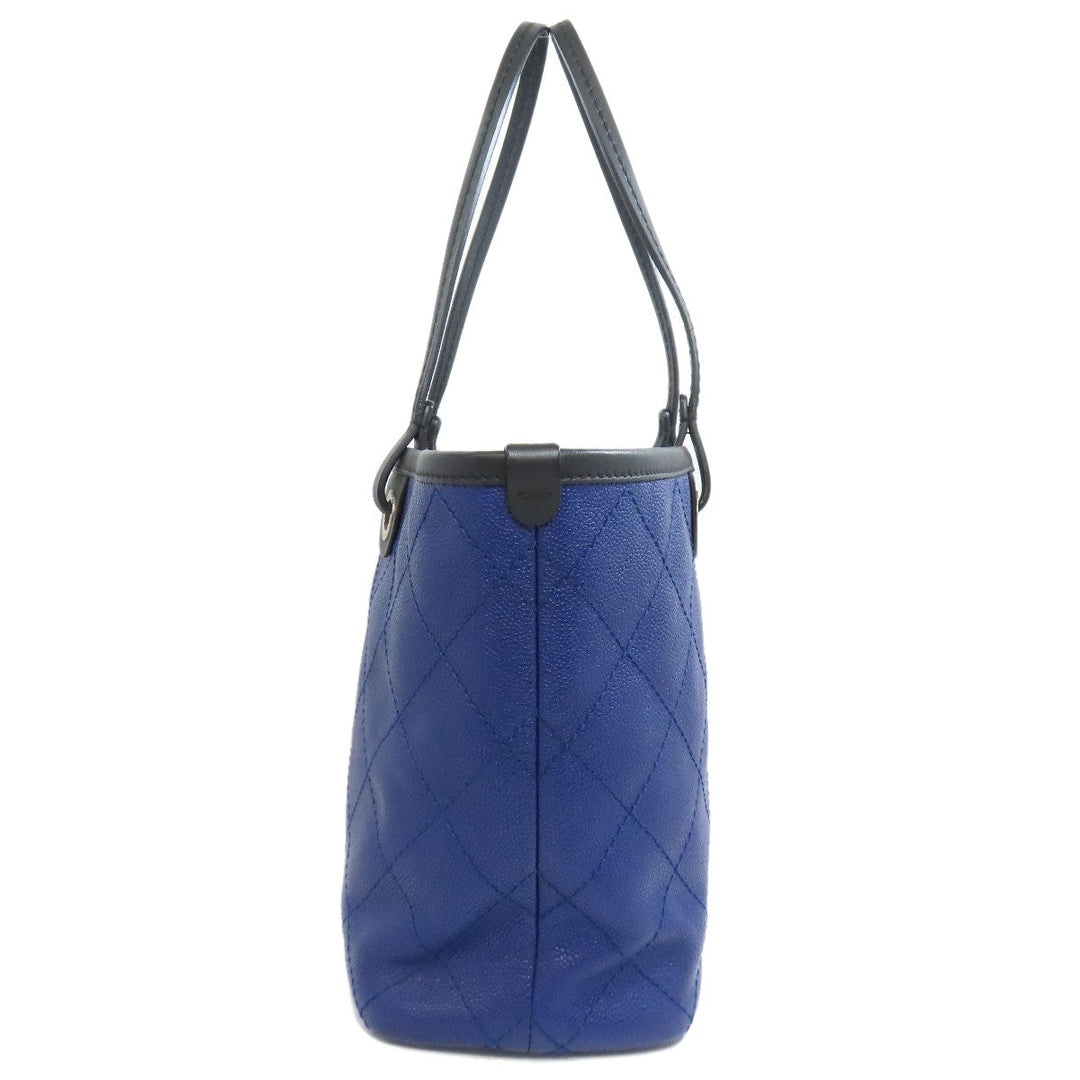 CHANEL Tote Bag Grained Calfskin Skin blue Wild stitch Silver Metal