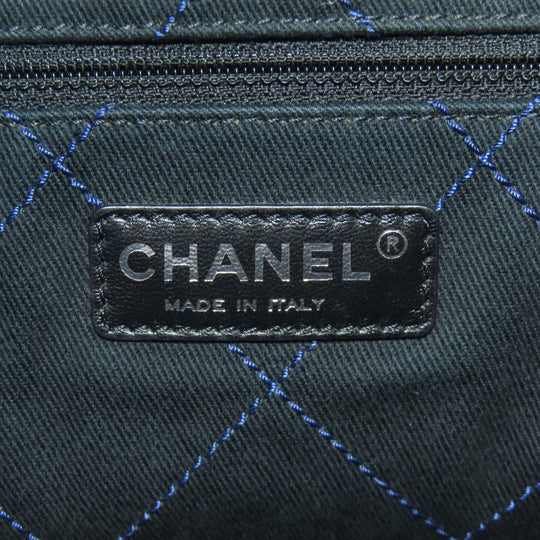 CHANEL Tote Bag Grained Calfskin Skin blue Wild stitch Silver Metal