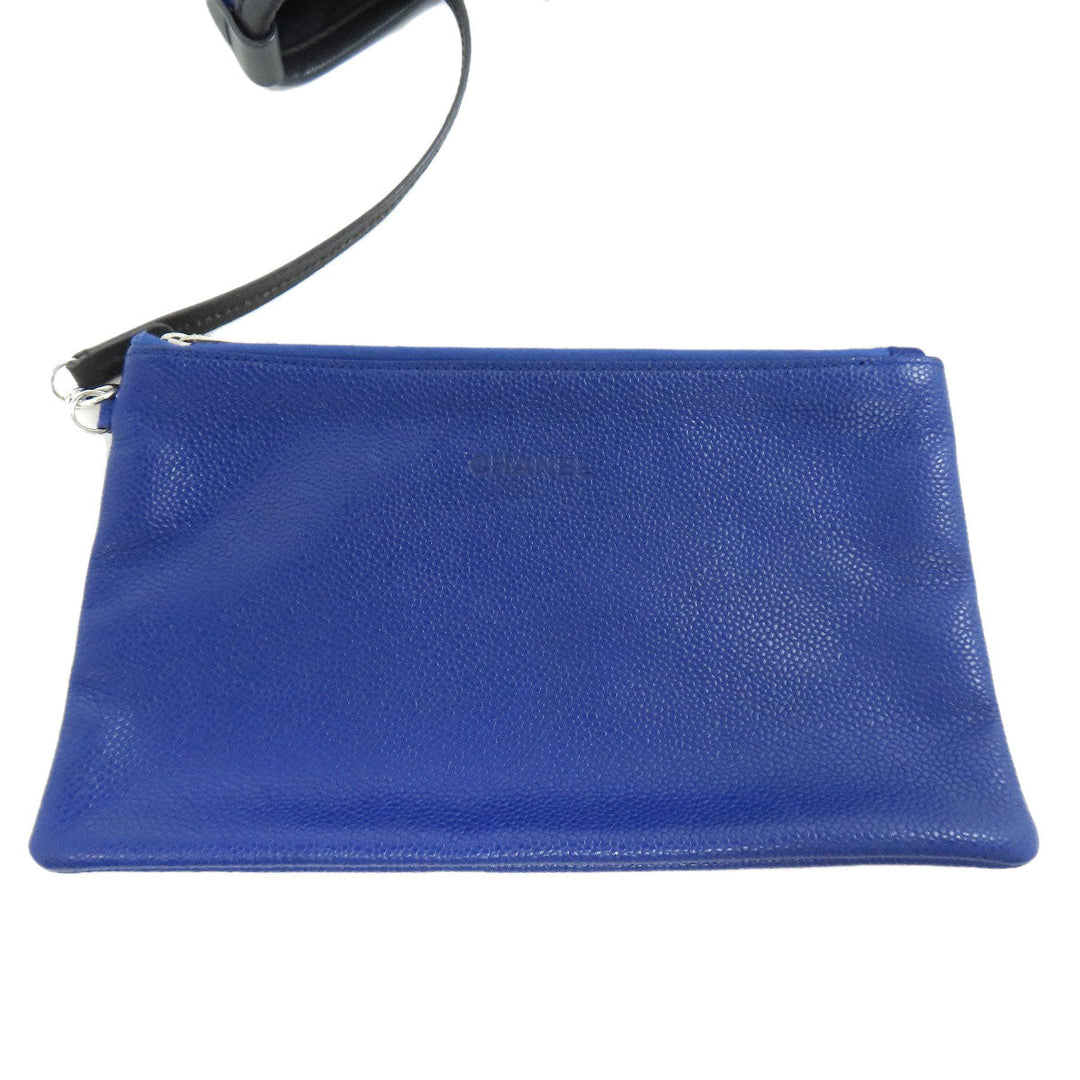 CHANEL Tote Bag Grained Calfskin Skin blue Wild stitch Silver Metal
