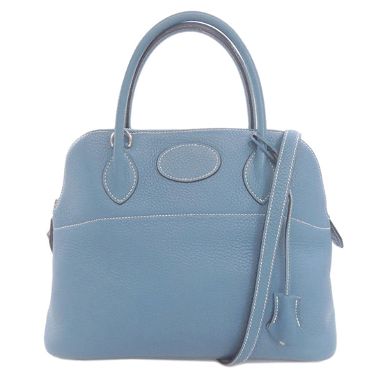 HERMES Handbag Taurillon Clemence blue Bolide 31 Blue Jean SilverMetal Women Used Authentic