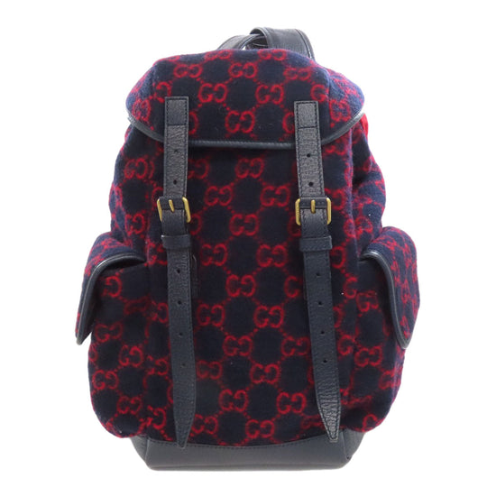 GUCCI Backpack 598184 wool Navy GG wool Women Used Authentic