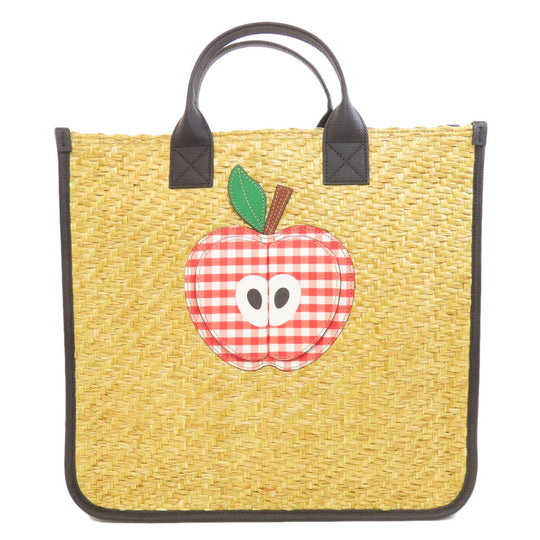 GUCCI Tote Bag 648841 straw beige Children 3D Apple Women Used Authentic