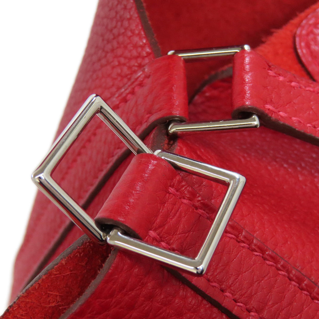 HERMES Handbag Taurillon Clemence Red Picotin Lock MM Rouge Kazak Silver Metal Women Used Authentic