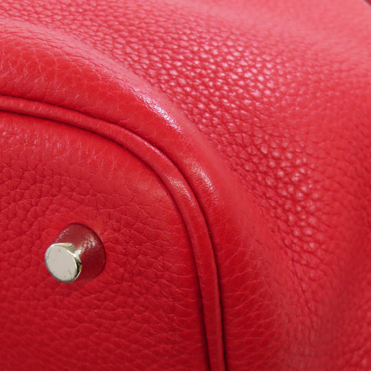 HERMES Handbag Taurillon Clemence Red Picotin Lock MM Rouge Kazak Silver Metal Women Used Authentic