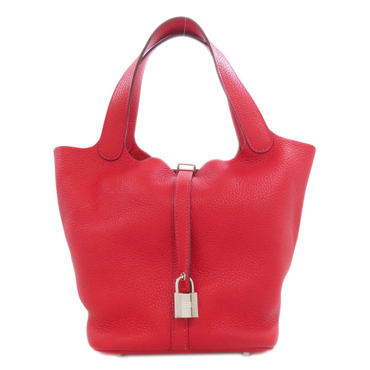 HERMES Handbag Taurillon Clemence Red Picotin Lock MM Rouge Kazak Silver Metal Women Used Authentic