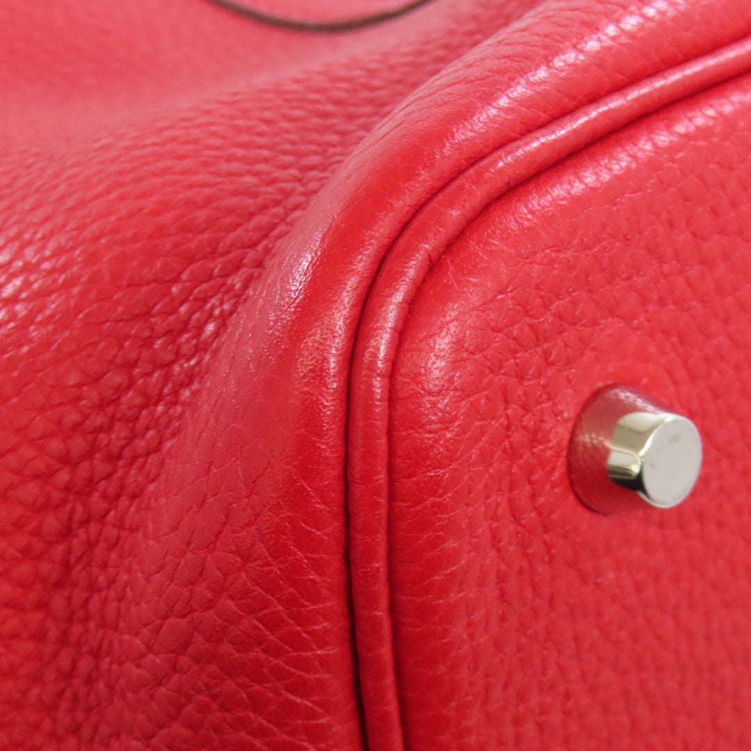 HERMES Handbag Taurillon Clemence Red Picotin Lock MM Rouge Kazak Silver Metal Women Used Authentic