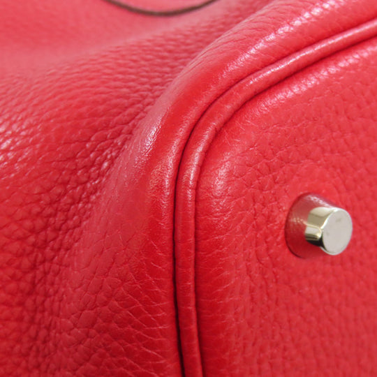 HERMES Handbag Taurillon Clemence Red Picotin Lock MM Rouge Kazak Silver Metal Women Used Authentic