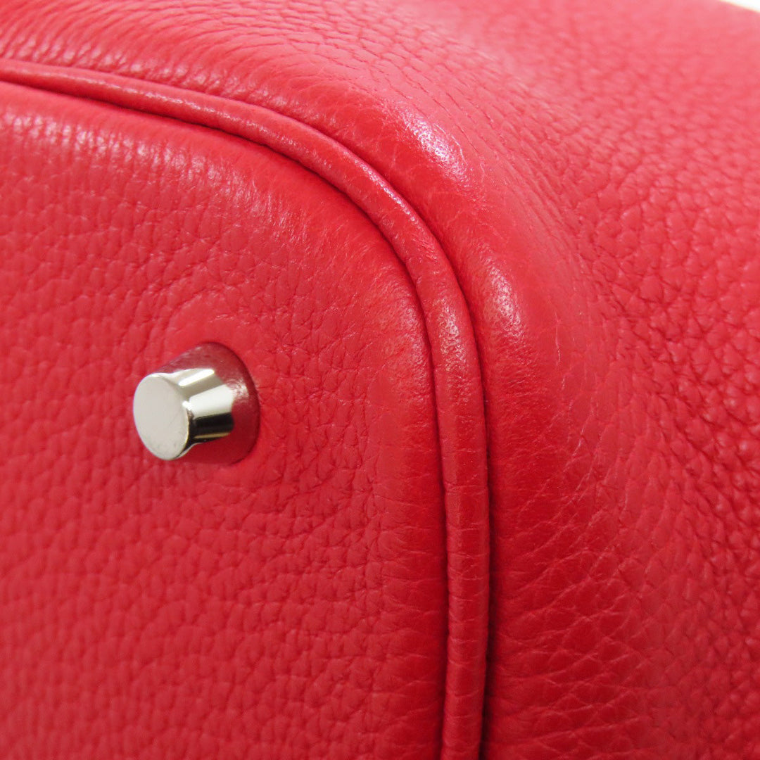 HERMES Handbag Taurillon Clemence Red Picotin Lock MM Rouge Kazak Silver Metal Women Used Authentic