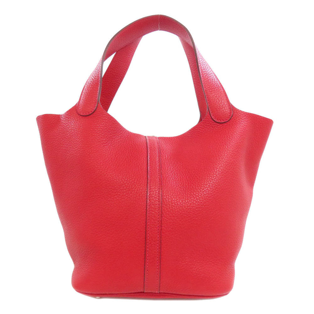 HERMES Handbag Taurillon Clemence Red Picotin Lock MM Rouge Kazak Silver Metal Women Used Authentic