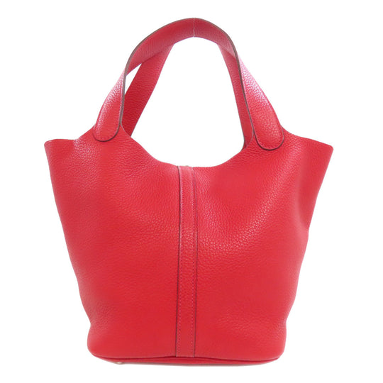 HERMES Handbag Taurillon Clemence Red Picotin Lock MM Rouge Kazak Silver Metal Women Used Authentic