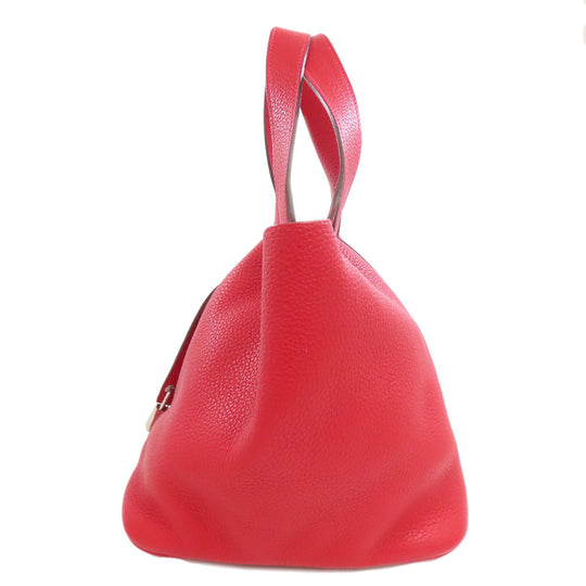 HERMES Handbag Taurillon Clemence Red Picotin Lock MM Rouge Kazak Silver Metal Women Used Authentic