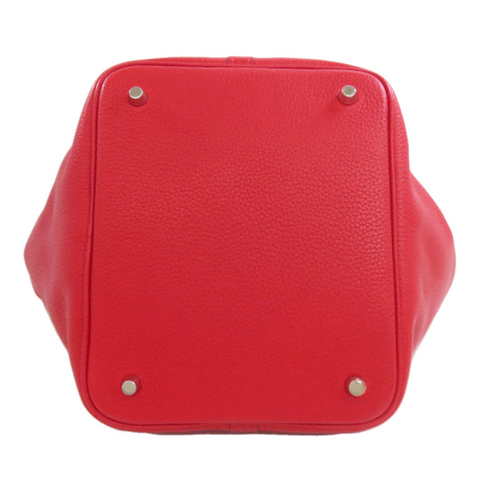 HERMES Handbag Taurillon Clemence Red Picotin Lock MM Rouge Kazak Silver Metal Women Used Authentic