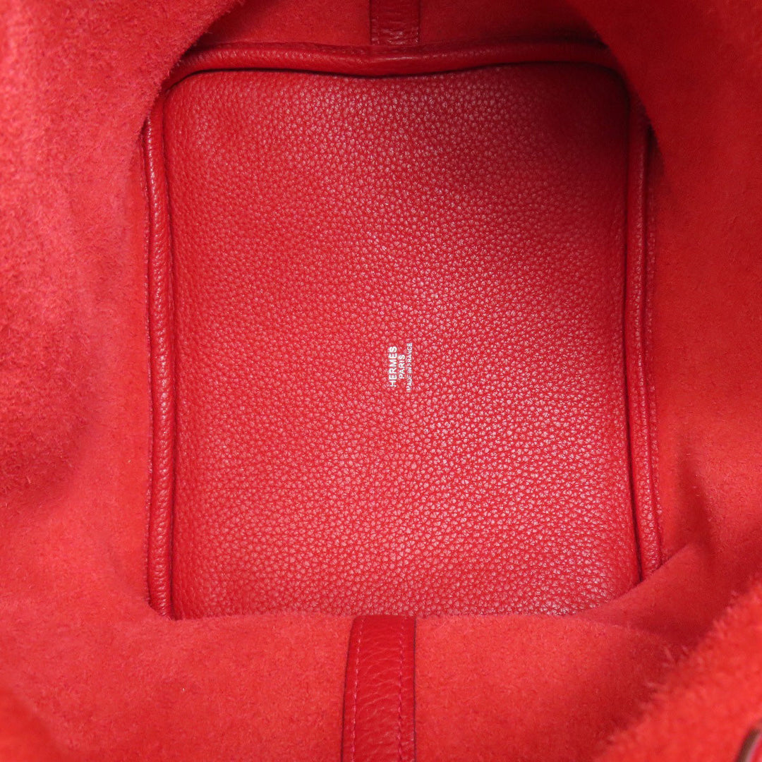 HERMES Handbag Taurillon Clemence Red Picotin Lock MM Rouge Kazak Silver Metal Women Used Authentic