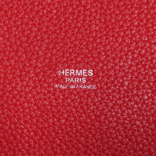 HERMES Handbag Taurillon Clemence Red Picotin Lock MM Rouge Kazak Silver Metal Women Used Authentic
