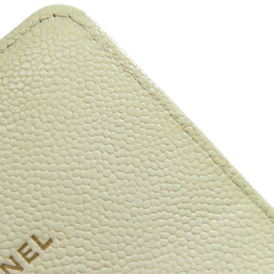 CHANEL Smartphone case Caviar skin white Boy Chanel Gold Metal Women Used Authentic