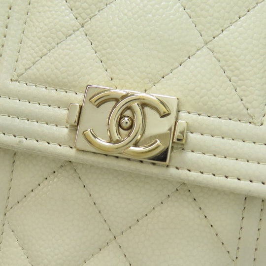 CHANEL Smartphone case Caviar skin white Boy Chanel Gold Metal Women Used Authentic