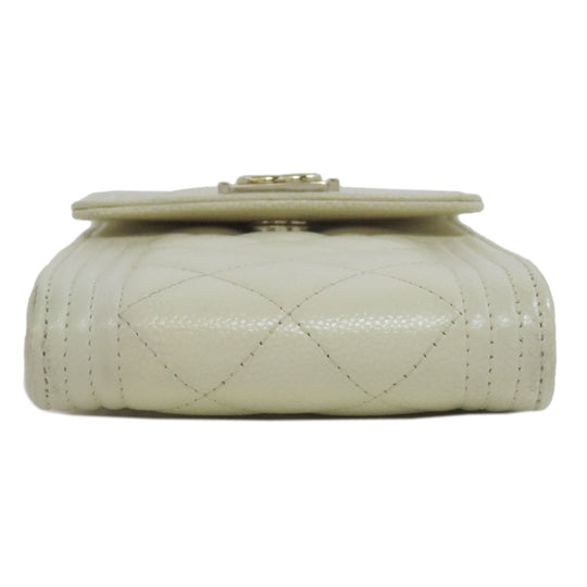 CHANEL Smartphone case Caviar skin white Boy Chanel Gold Metal Women Used Authentic