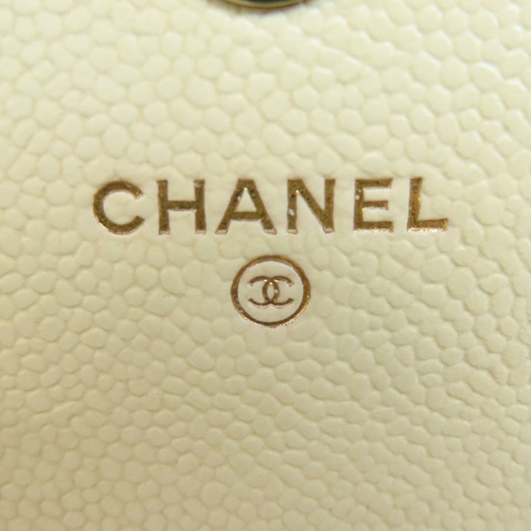 CHANEL Smartphone case Caviar skin white Boy Chanel Gold Metal Women Used Authentic