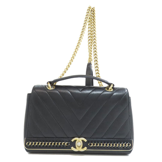 CHANEL Shoulder Bag lambskin black Vstitch Gold Metal 2WAY