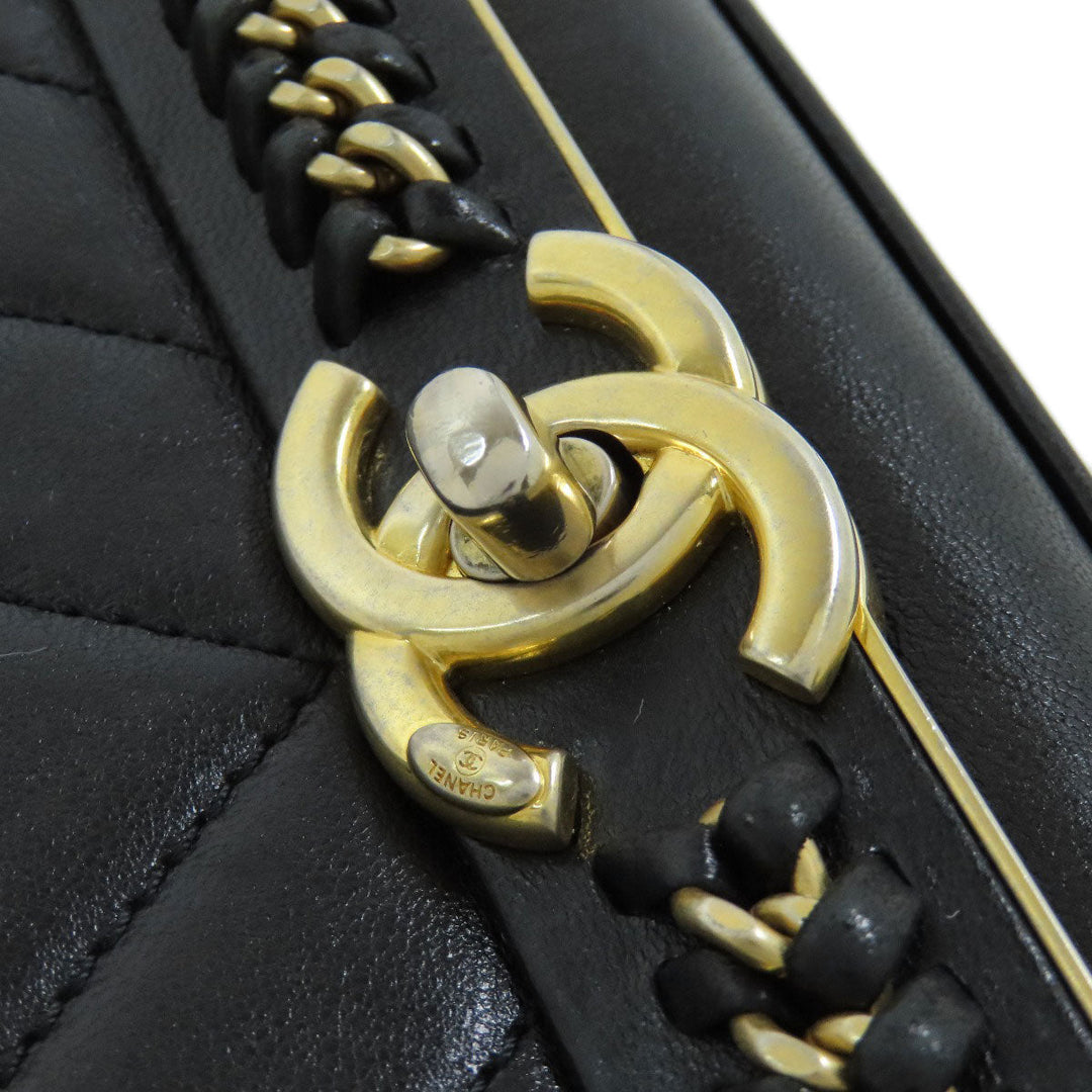 CHANEL Shoulder Bag lambskin black Vstitch Gold Metal 2WAY