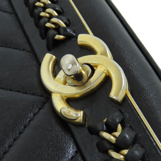 CHANEL Shoulder Bag lambskin black Vstitch Gold Metal 2WAY