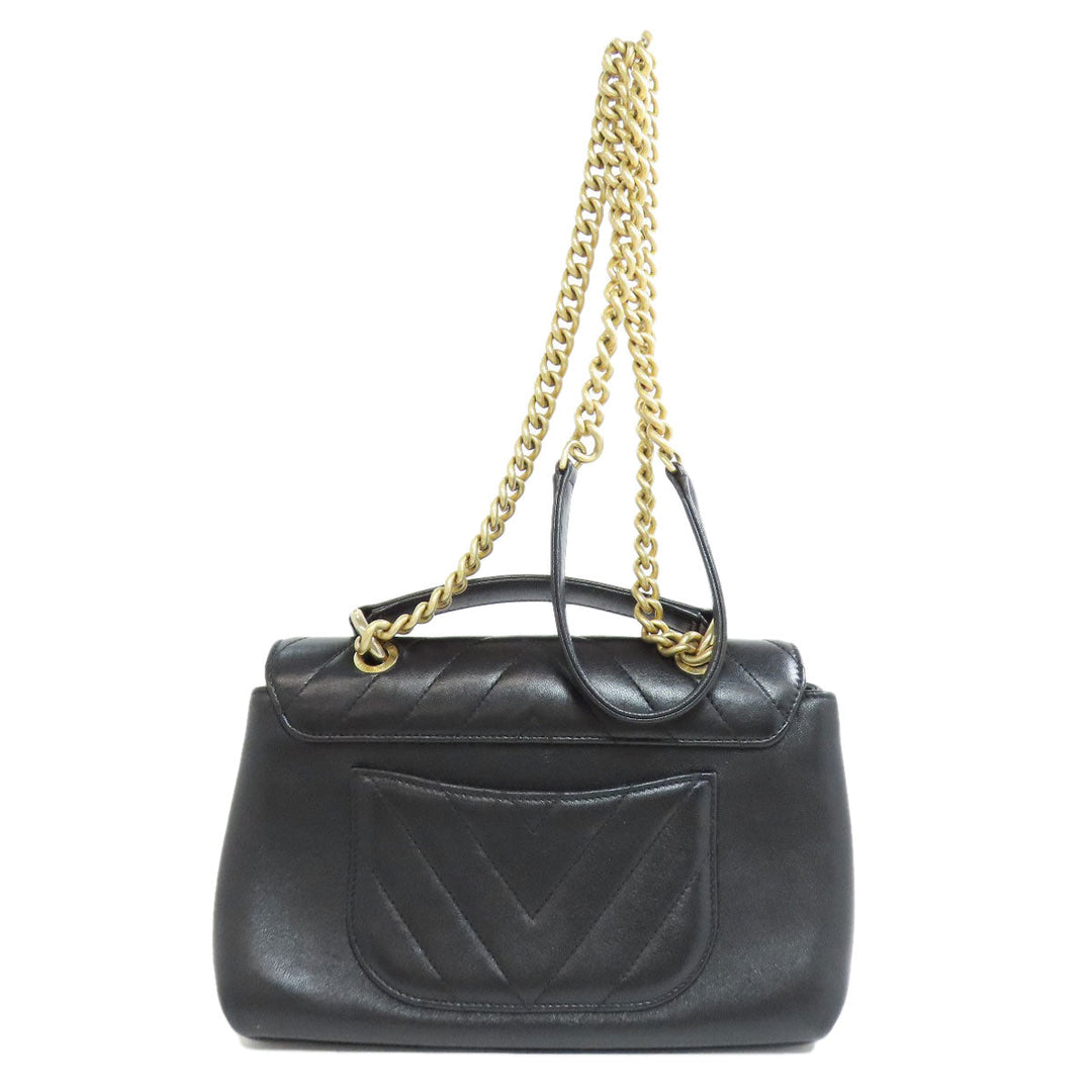 CHANEL Shoulder Bag lambskin black Vstitch Gold Metal 2WAY