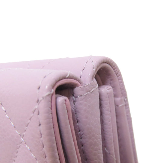 CHANEL Bifold Wallet Caviar skin pink Compact Wallet COCO Mark Gold Metal Women Used Authentic