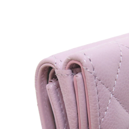 CHANEL Bifold Wallet Caviar skin pink Compact Wallet COCO Mark Gold Metal Women Used Authentic