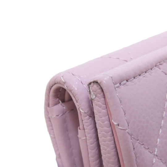 CHANEL Bifold Wallet Caviar skin pink Compact Wallet COCO Mark Gold Metal Women Used Authentic