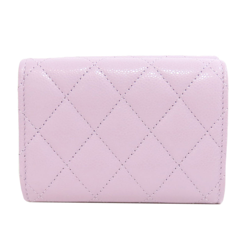 CHANEL Bifold Wallet Caviar skin pink Compact Wallet COCO Mark Gold Metal Women Used Authentic