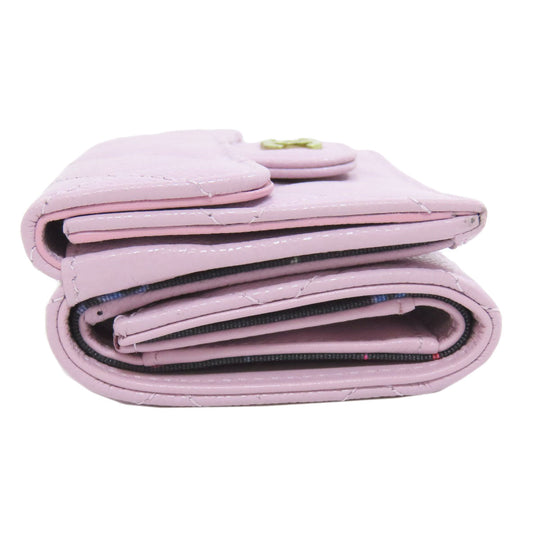 CHANEL Bifold Wallet Caviar skin pink Compact Wallet COCO Mark Gold Metal Women Used Authentic
