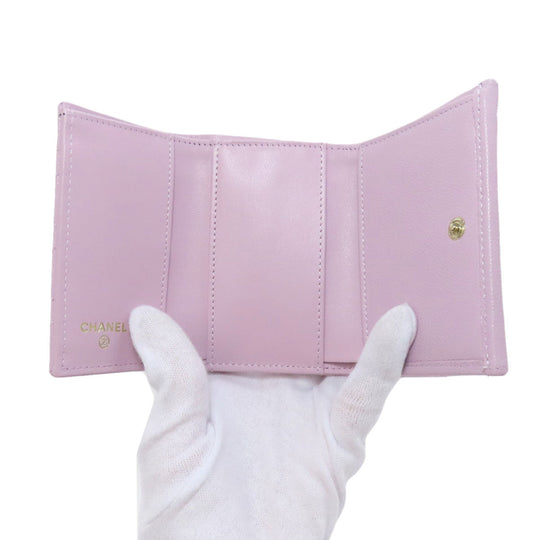 CHANEL Bifold Wallet Caviar skin pink Compact Wallet COCO Mark Gold Metal Women Used Authentic