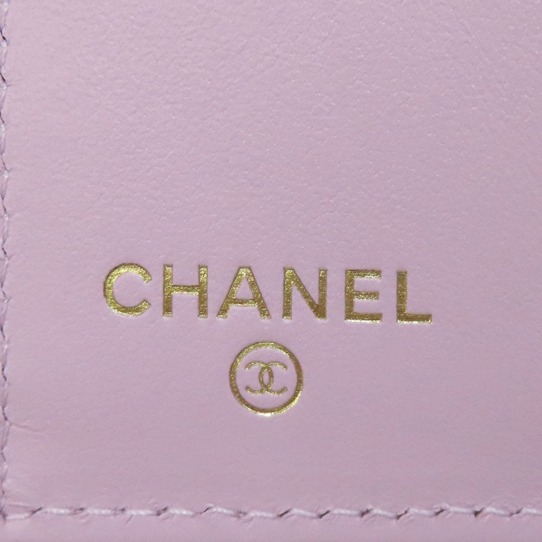 CHANEL Bifold Wallet Caviar skin pink Compact Wallet COCO Mark Gold Metal Women Used Authentic