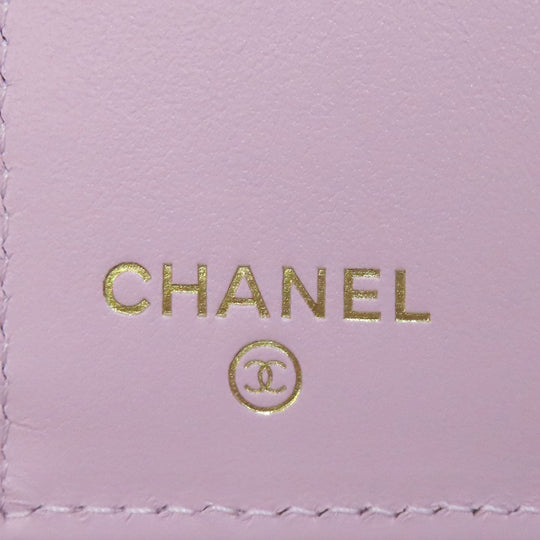 CHANEL Bifold Wallet Caviar skin pink Compact Wallet COCO Mark Gold Metal Women Used Authentic