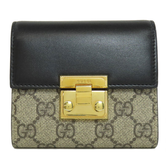 GUCCI Bifold Wallet 453155 PVC, Leather Brown GG Supreme Women Used Authentic