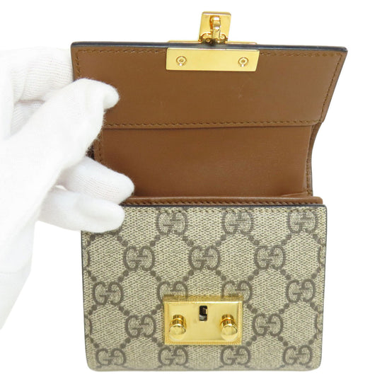 GUCCI Bifold Wallet 453155 PVC, Leather Brown GG Supreme Women Used Authentic
