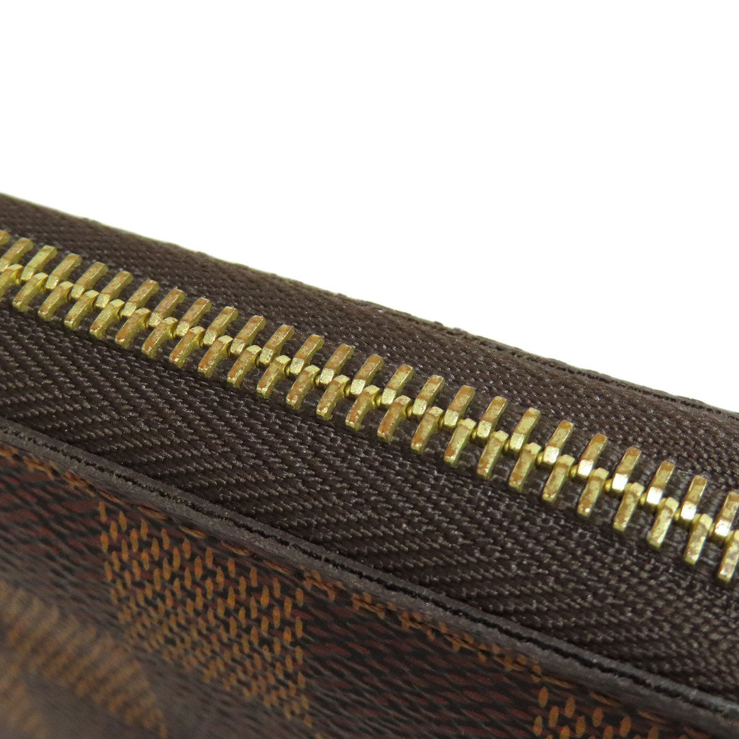 LOUIS VUITTON Long Wallet Purse N60015 Damier canvas Brown Zippy wallet old