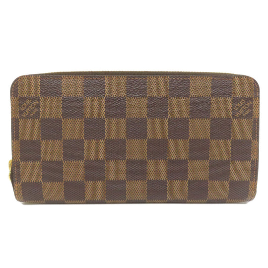 LOUIS VUITTON Long Wallet Purse N60015 Damier canvas Brown Zippy wallet old Women Used Authentic