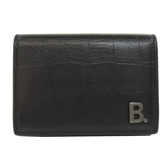 BALENCIAGA Bifold Wallet leather black Tri-fold Wallet Embossed Women(Unisex) Used Authentic